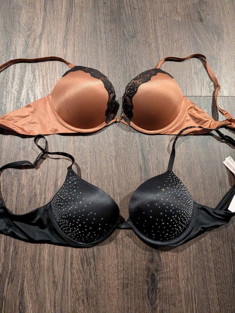 Victoria's Secret Satin Copper Lace & Black Rhinestone Bras